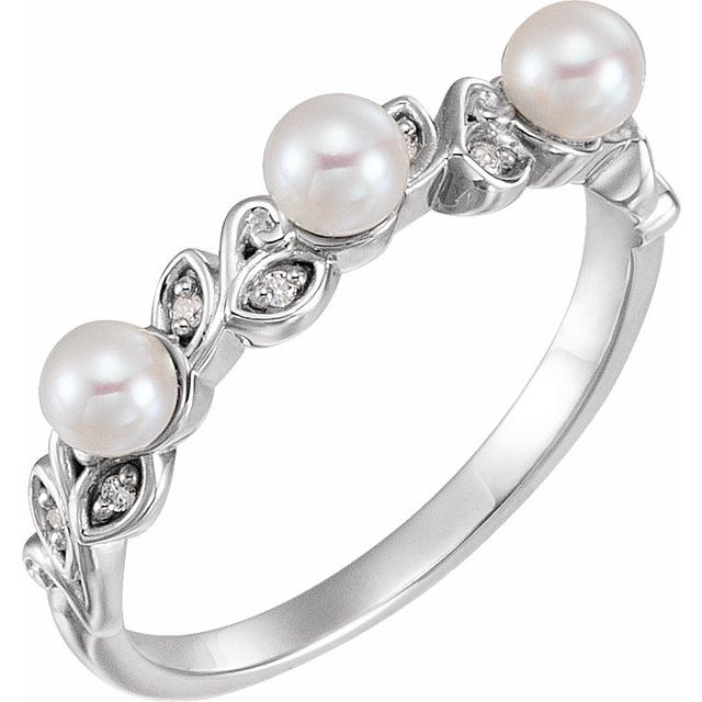 Cultured White Seed Pearl & .04 CTW Natural Diamond Ring