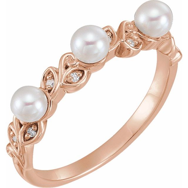 Cultured White Seed Pearl & .04 CTW Natural Diamond Ring