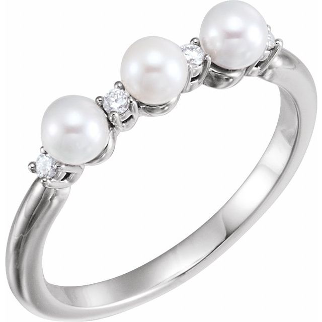 Cultured White Freshwater Pearl & .06 CTW Natural Diamond Ring