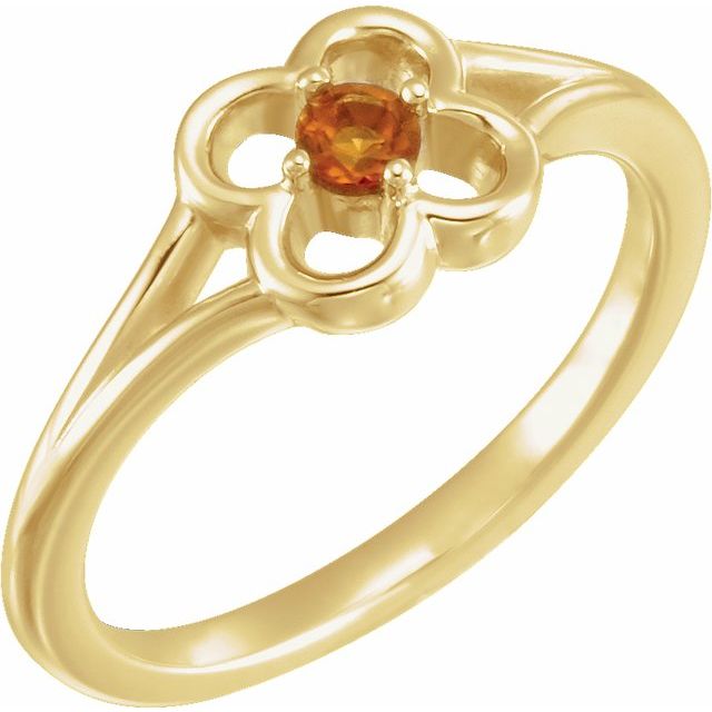 Round Natural Citrine Youth Flower Ring