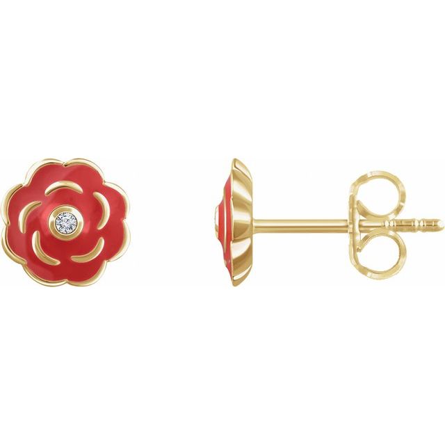 Round .01 CTW Natural Diamond Enamel Flower Earrings