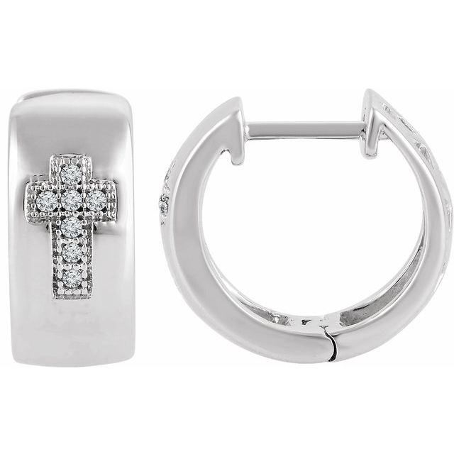 Round .05 CTW Natural Diamond Cross Hoop Earrings