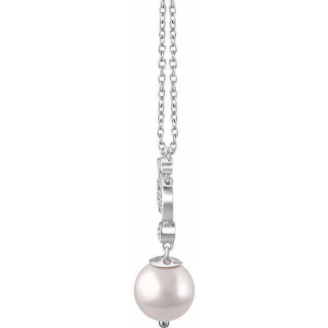 Cultured White Freshwater Pearl & 1/6 CTW Natural Diamond Necklace