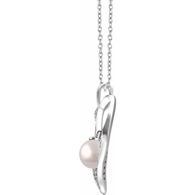 Cultured White Freshwater Pearl & 1/6 CTW Natural Diamond Heart Necklace