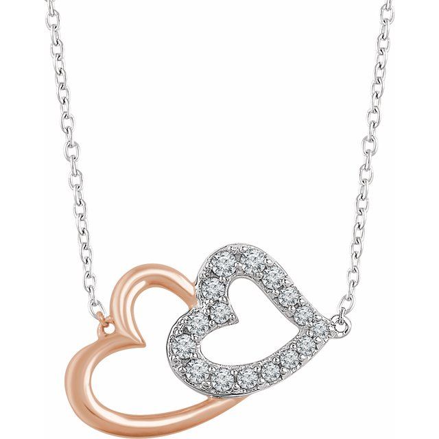 14K White/Rose 1/5 CTW Natural Diamond Double Heart Necklace