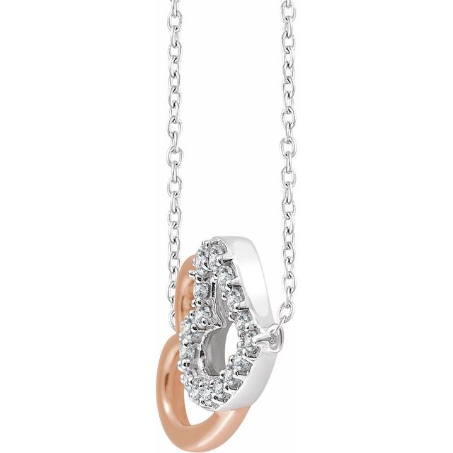 14K White/Rose 1/5 CTW Natural Diamond Double Heart Necklace