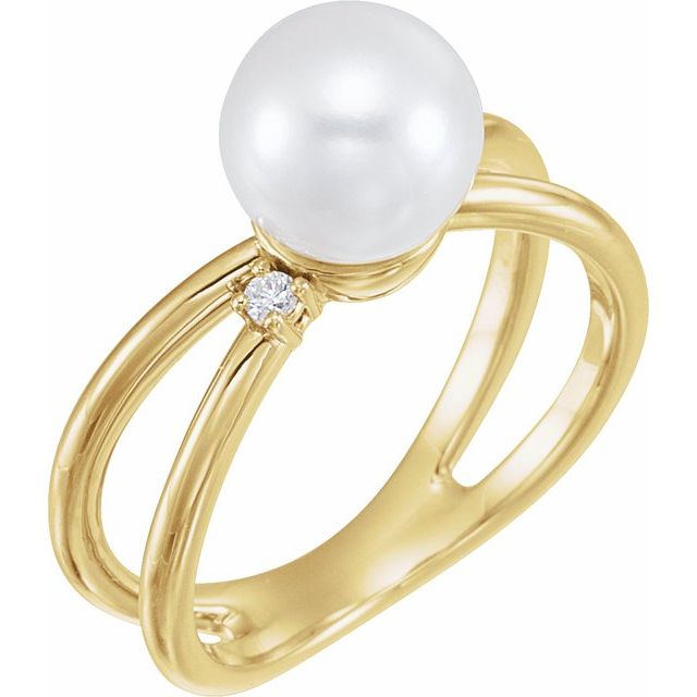 Cultured White Freshwater Pearl & .04 CTW Natural Diamond Ring