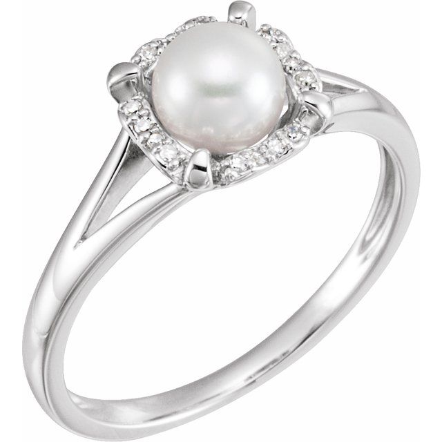 Cultured White Freshwater Pearl & .05 CTW Natural Diamond Ring