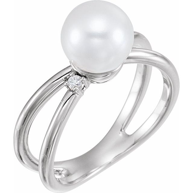 Cultured White Freshwater Pearl & .04 CTW Natural Diamond Ring