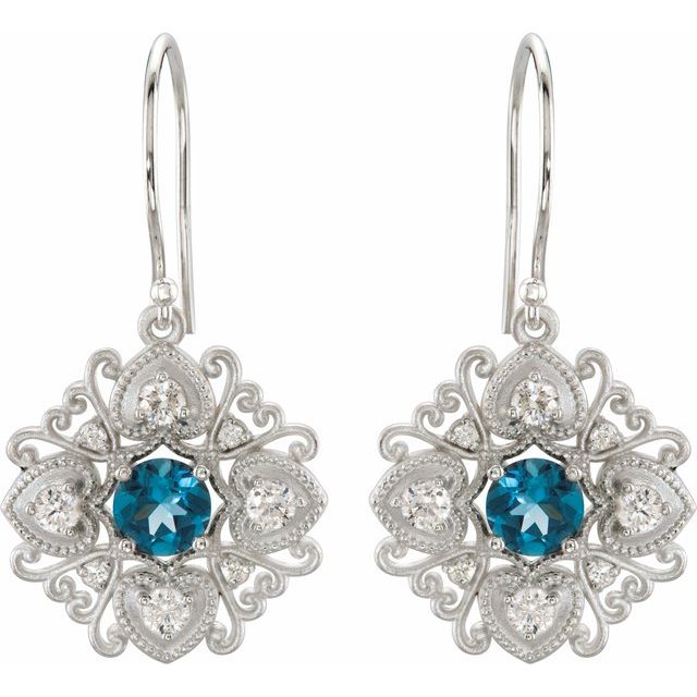 Round Natural London Blue Topaz & 1/2 CTW Natural Diamond Earrings