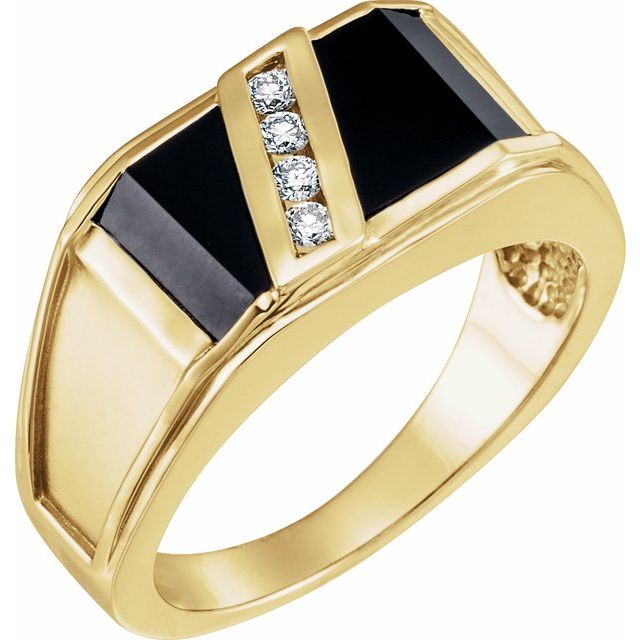 Natural Black Onyx & 1/8 CTW Natural Diamond Bezel-Set Ring