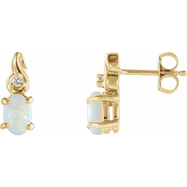 Oval Natural White Opal & .03 CTW Natural Diamond Earrings