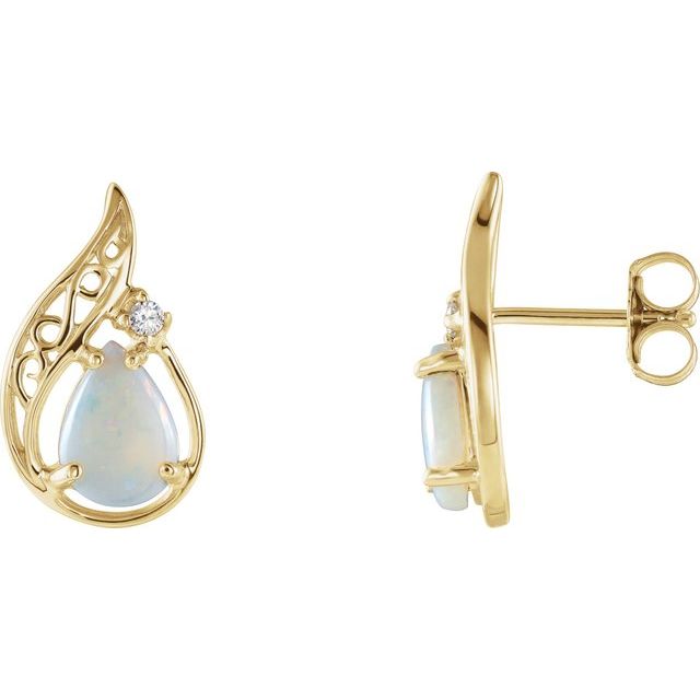 Oval Natural White Opal & .03 CTW Natural Diamond Earrings