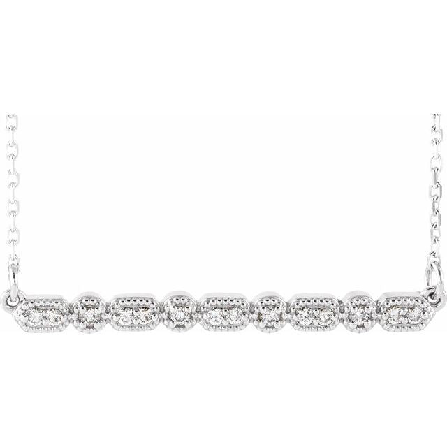 Round 1/10 CTW Natural Diamond Milgrain Bar Necklace