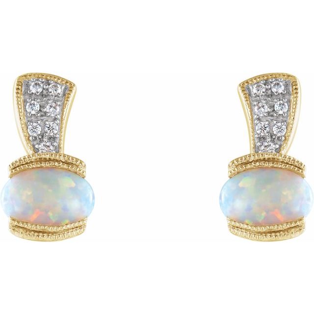 Oval Natural White Opal & .07 CTW Natural Diamond Earrings
