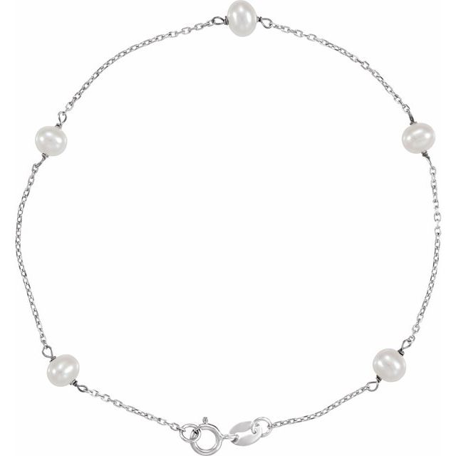 Cultured White Freshwater Pearl 5-Station Bracelet