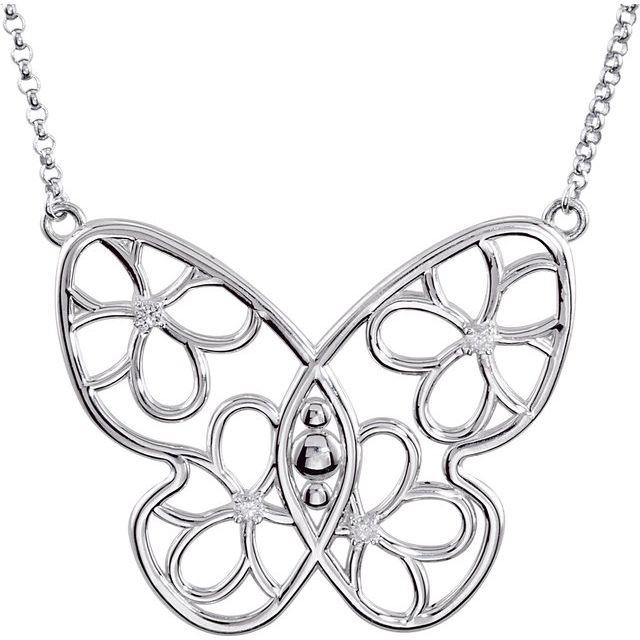 .08 CTW Natural Diamond Butterfly & Floral Necklace