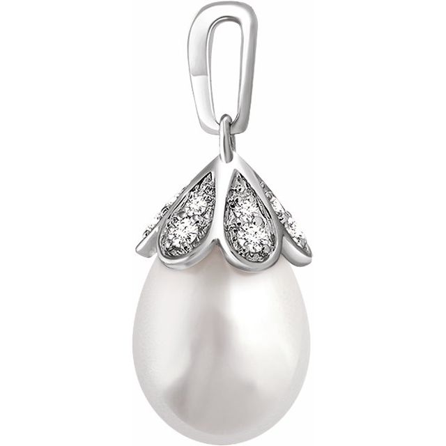 Cultured White Freshwater Pearl & 1/8 CTW Natural Diamond Pendant