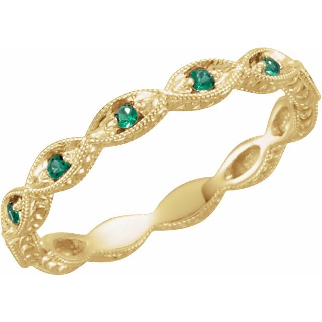 Round Natural Emerald Anniversary Band