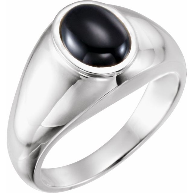 Oval Natural Black Onyx Bezel-Set Ring