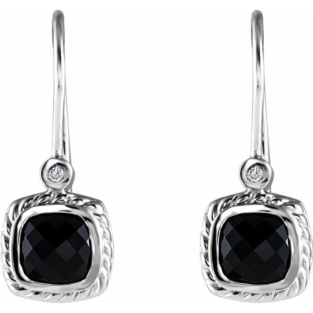 Cushion Natural Black Onyx & .03 CT Natural Diamond Earrings