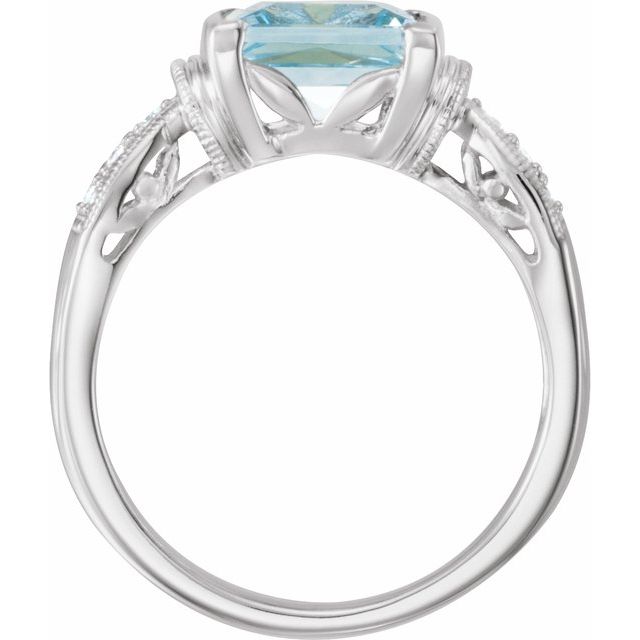 Square Natural Aquamarine & 1/8 CTW Natural Diamond Ring