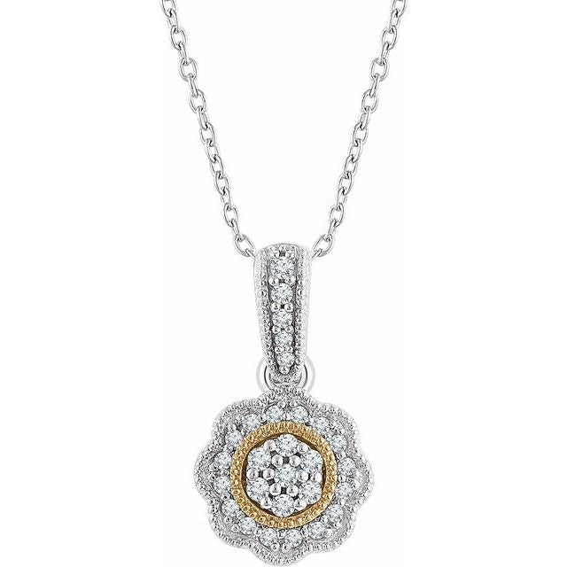 14K White/Yellow 1/6 CTW Natural Diamond Halo-Style Necklace