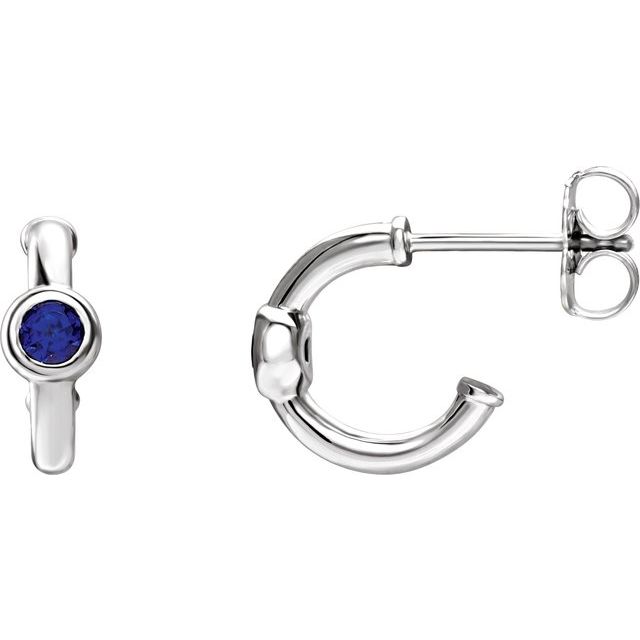 Round Lab-Grown Blue Sapphire Huggie Hoop Earrings