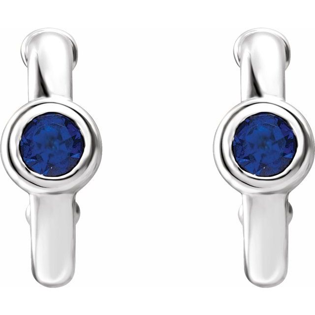 Round Natural Blue Sapphire Huggie Hoop Earrings