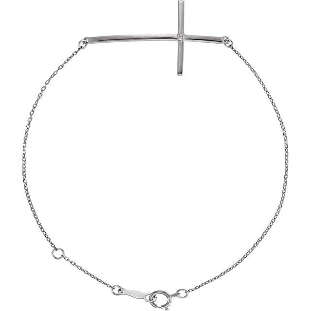 .025 CT Natural Diamond Sideways Cross 7-8" Bracelet