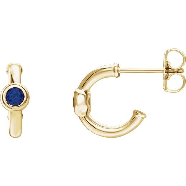 Round Lab-Grown Blue Sapphire Huggie Hoop Earrings