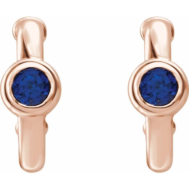 Round Lab-Grown Blue Sapphire Huggie Hoop Earrings