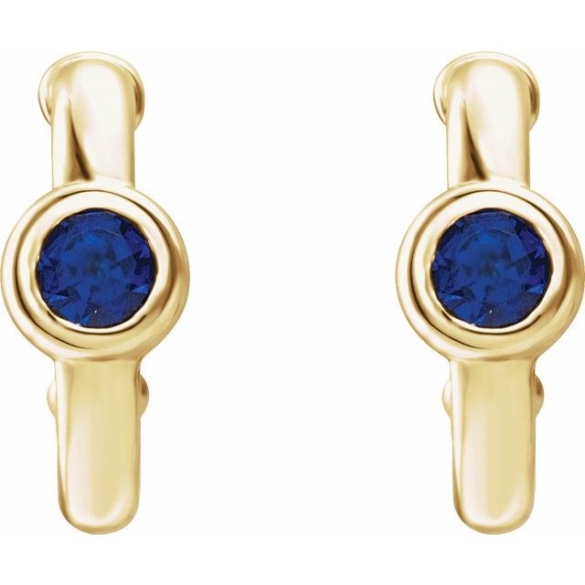 Round Lab-Grown Blue Sapphire Huggie Hoop Earrings
