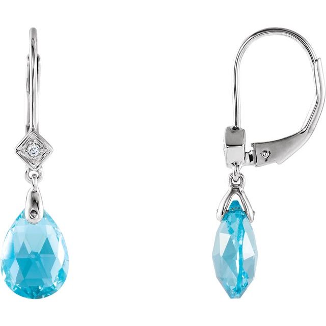 Briolette Natural Swiss Blue Topaz & .025 CTW Natural Diamond Earrings