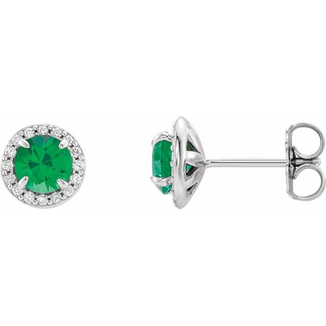 Round 5mm Natural Emerald & 1/8 CTW Natural Diamond Earrings