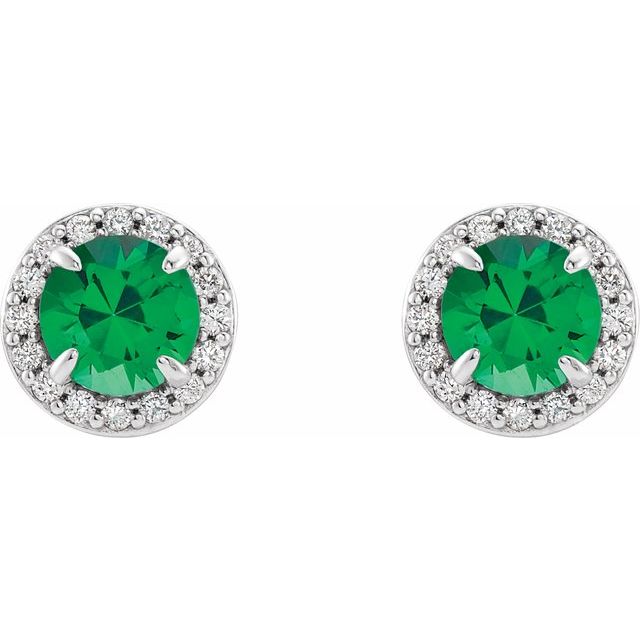 Round 4mm Natural Emerald & 1/10 CTW Natural Diamond Earrings