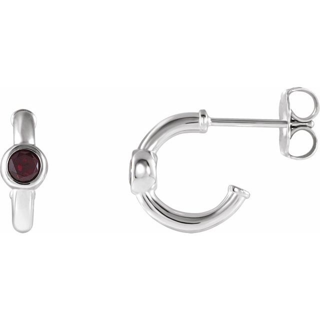 Round Natural Mozambique Garnet Huggie Hoop Earrings