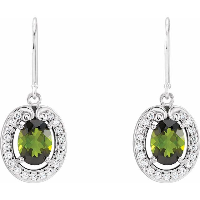 Oval Natural Green Tourmaline & 3/8 CTW Natural Diamond Halo-Style Earrings