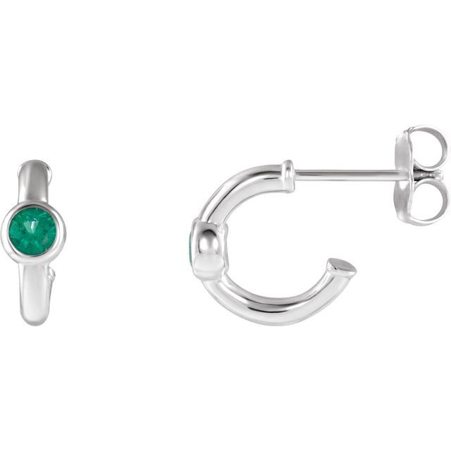 Round Lab-Grown Emerald Huggie Hoop Earrings