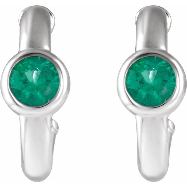 Round Natural Emerald Huggie Hoop Earrings
