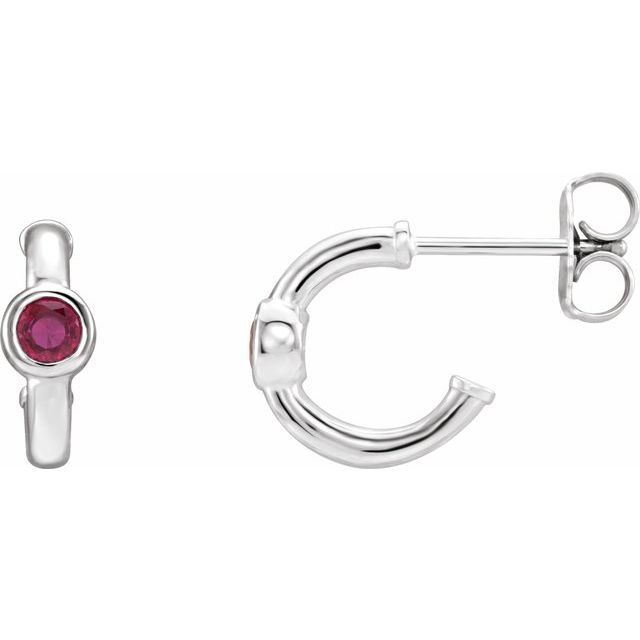 Round Natural Ruby Huggie Hoop Earrings
