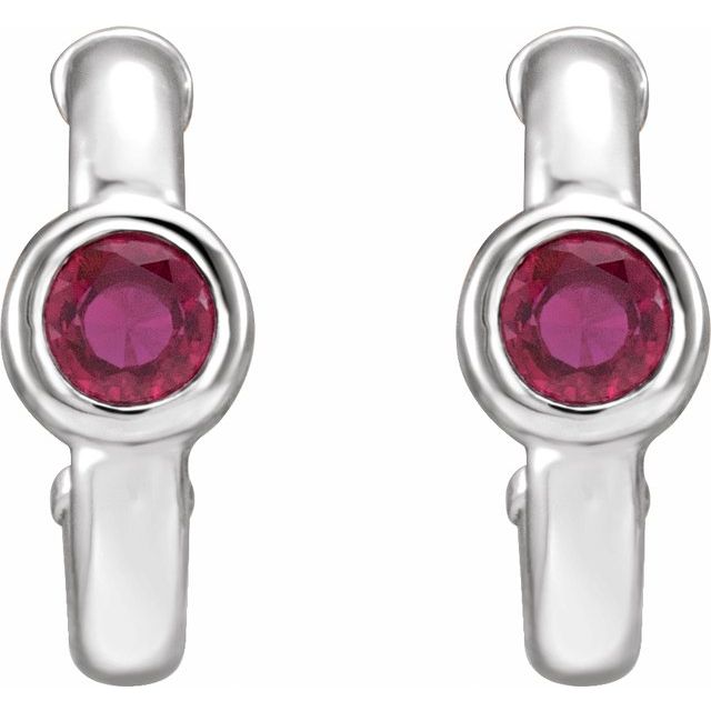 Round Natural Ruby Huggie Hoop Earrings