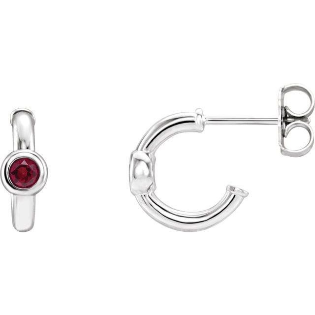 Round Natural Ruby Huggie Hoop Earrings