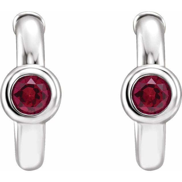 Round Natural Ruby Huggie Hoop Earrings