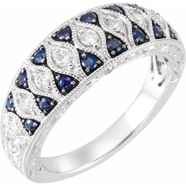 Round Natural Blue Sapphire & 1/4 CTW Natural Diamond Ring