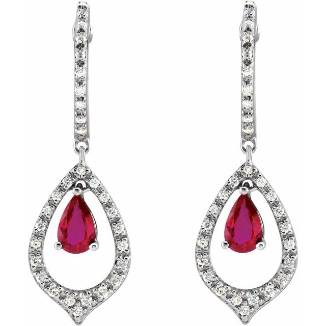 Pear Natural Ruby & 1/4 CTW Natural Diamond Earrings