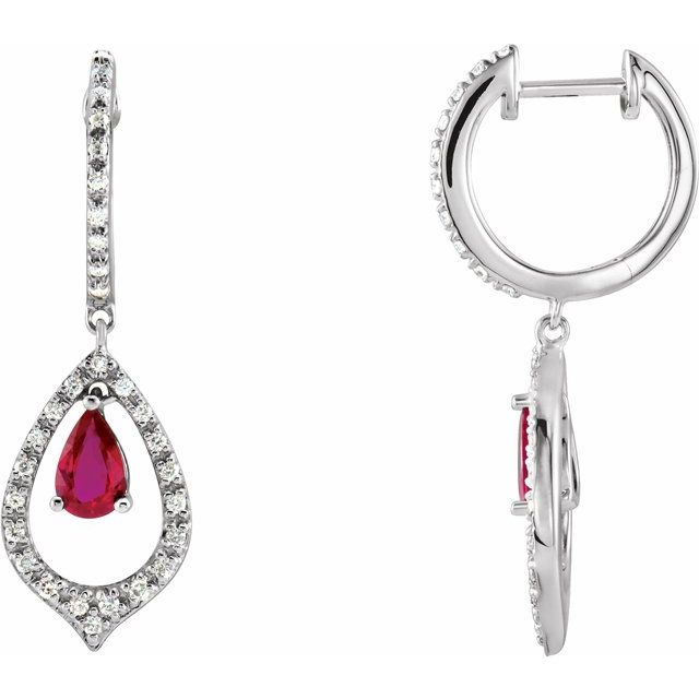 Pear Natural Ruby & 1/4 CTW Natural Diamond Earrings