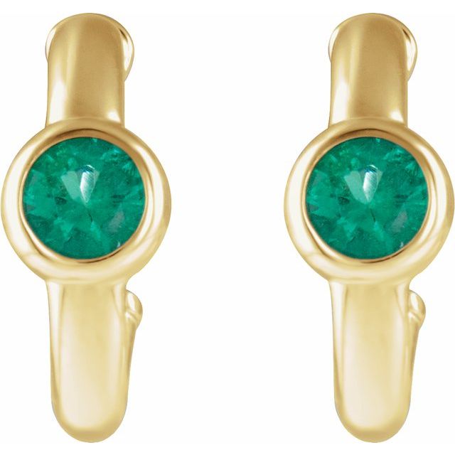 Round Natural Emerald Huggie Hoop Earrings