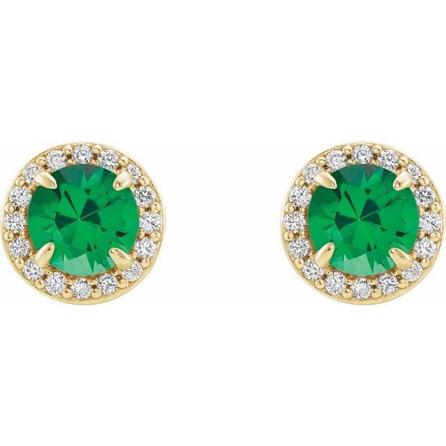 3.5mm Round Emerald & 1/8 CTW Diamond Earrings