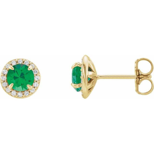 Round 3.5mm Lab-Grown Emerald & 1/8 CTW Natural Diamond Earrings